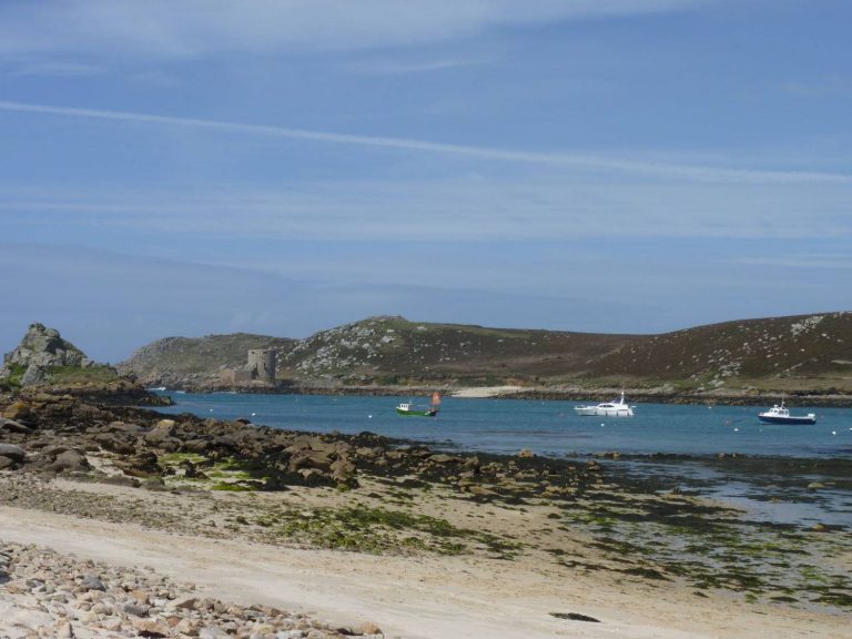 sandy shore and boats, Bryher, Scilly