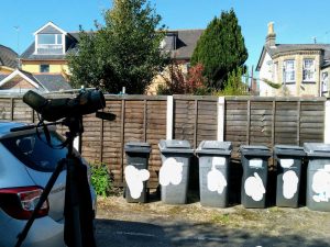 wheelie bins in a car park, Dorset