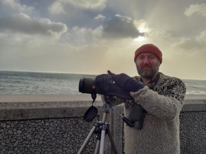Wildlife Travel leader Michael Blencowe sea-watching in Devon